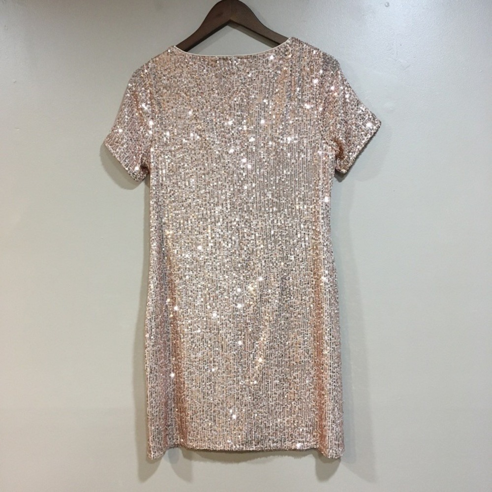 MSK Sequin Cocktail Dress Womens S Rose Gold Short Sleeve Party Glam Gala Event - Picture 5 of 9